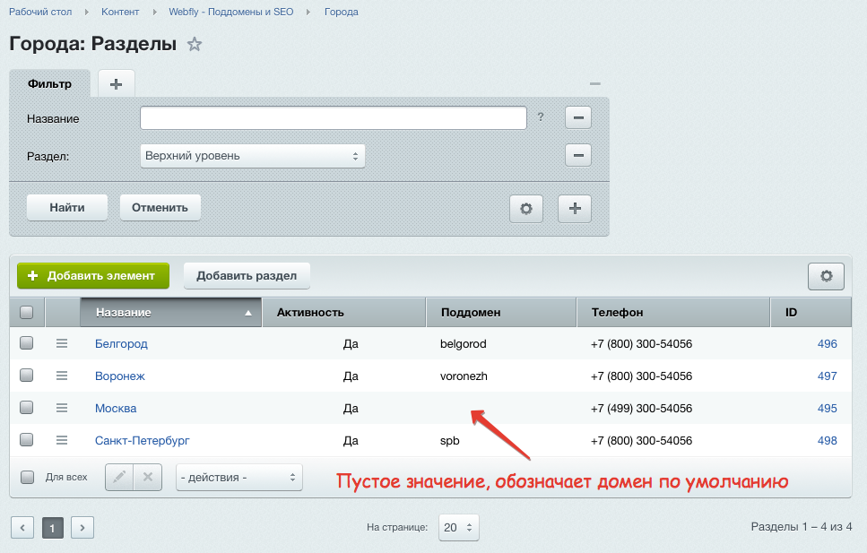 SEO: поддомены + управление метатегами и текстами 