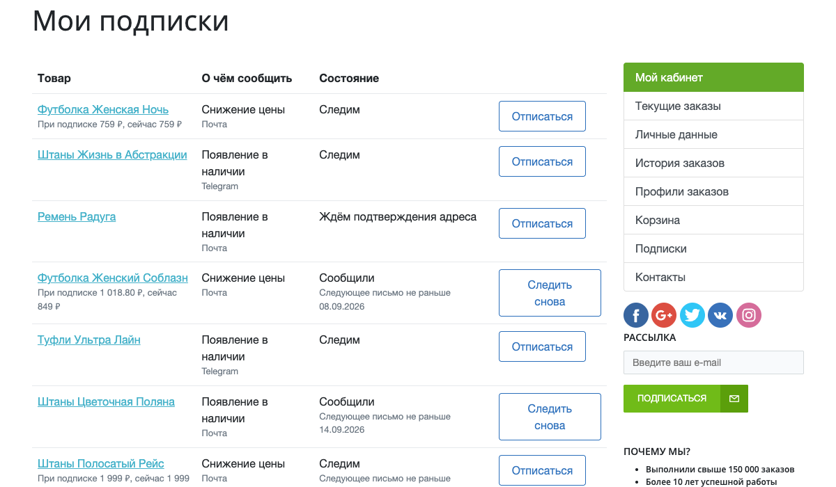 Подписка на цену и наличие: уведомления о поступлении и снижении цены 4