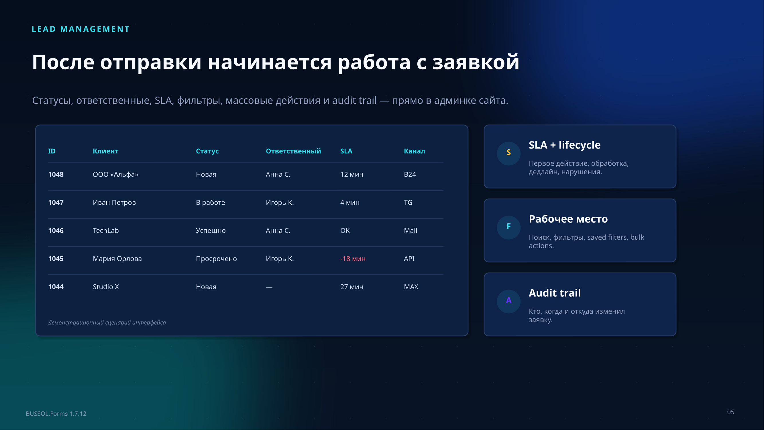 BUSSOL: Формы, CRM и автоматизация заявок 6