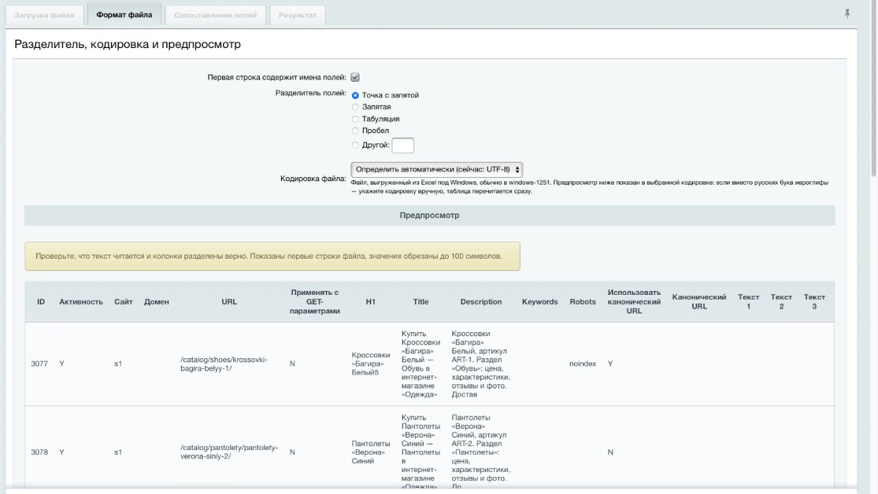 «SEO-мета» — мета-теги, H1, канонический адрес и SEO-тексты для страниц сайта 9