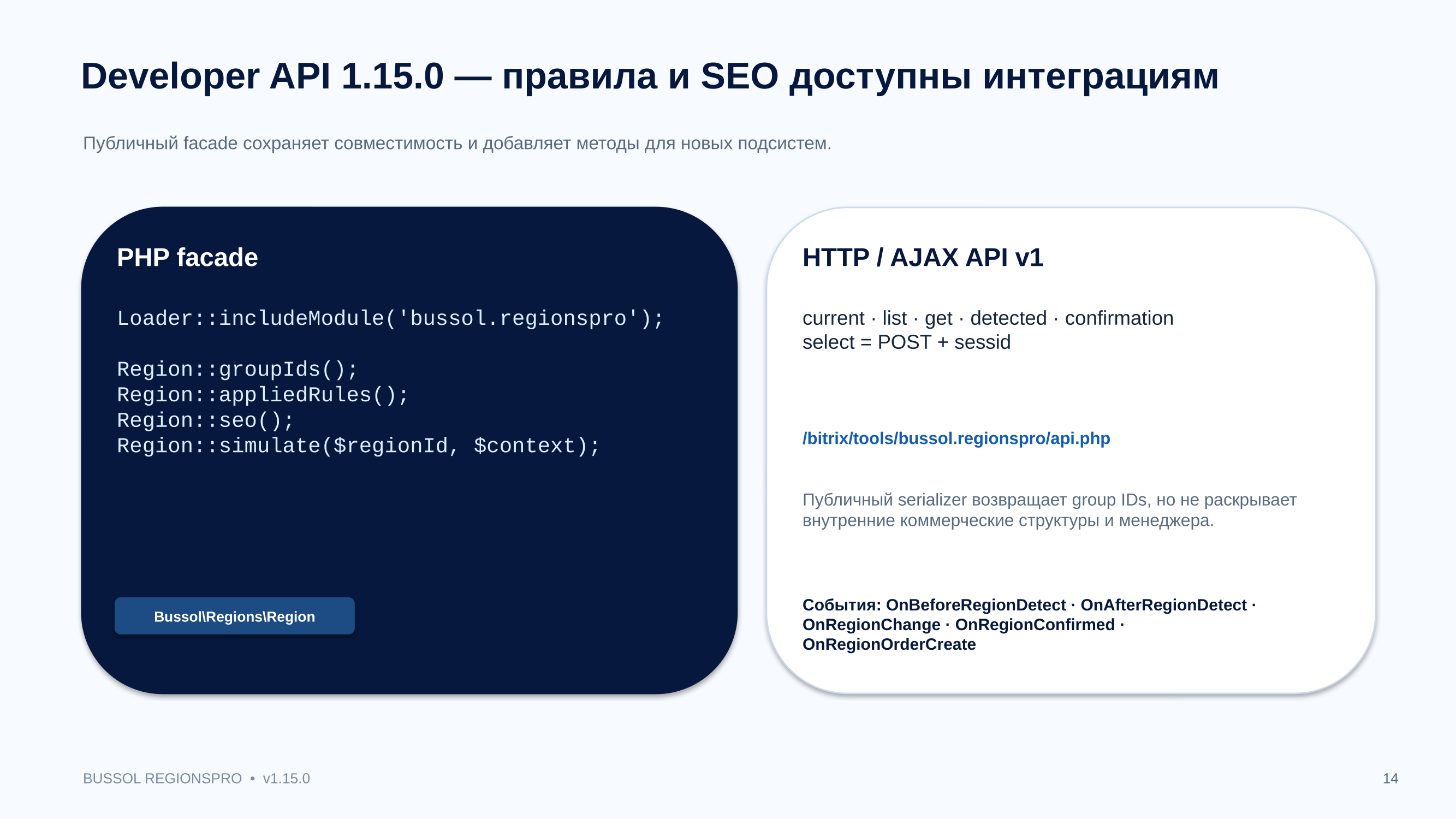 Bussol RegionsPro — мультирегиональная коммерческая платформа: цены, склады, SEO и GeoIP 15