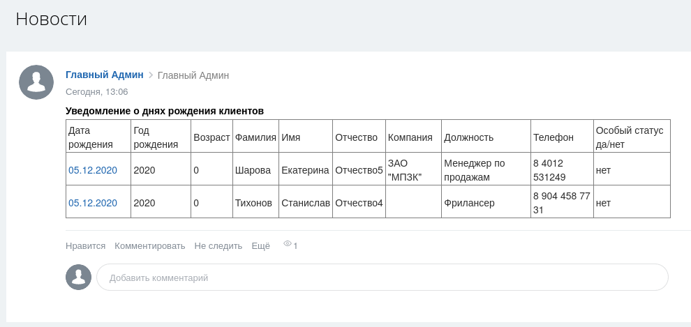 Дни рождения 