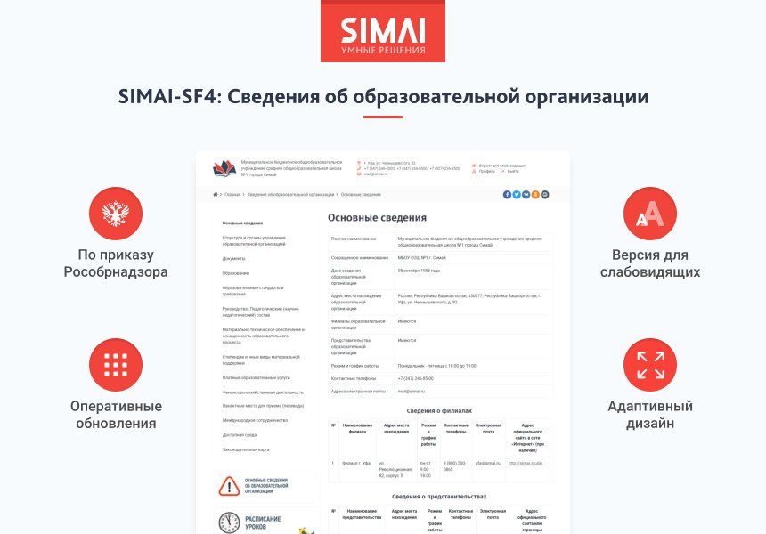 SIMAI-SF4: Сведения об образовательной организации 