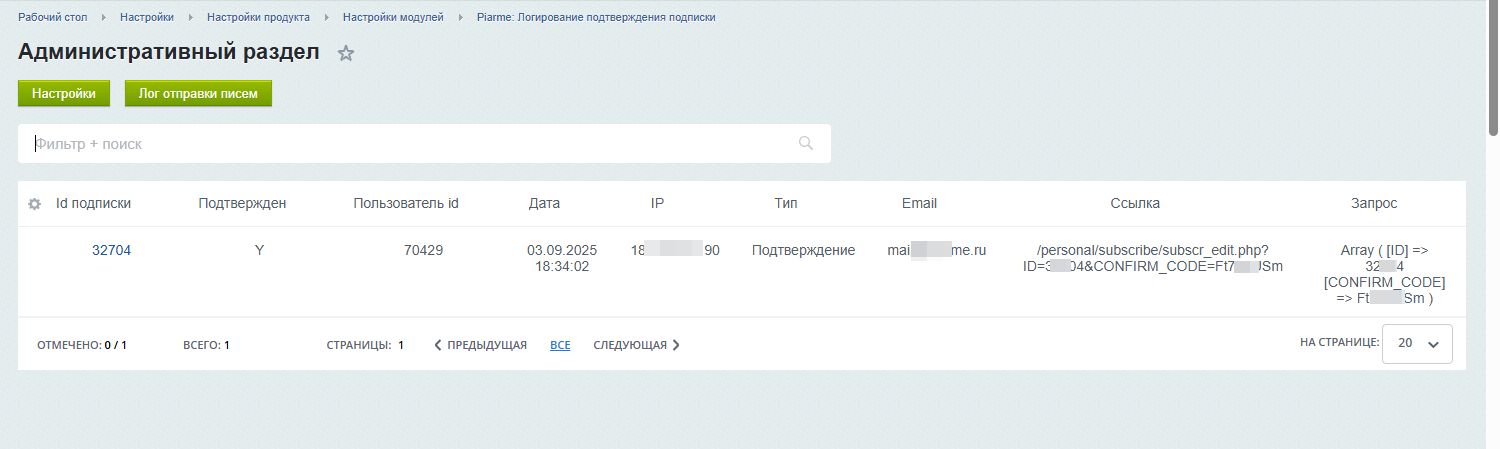 Piarme: Логирование подтверждения подписки 3