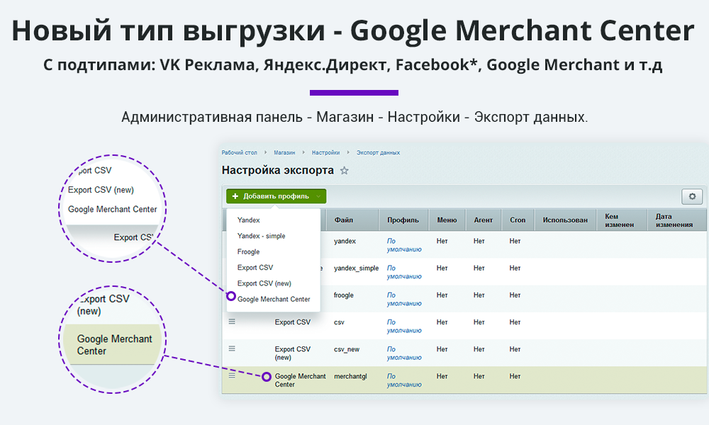 Экспорт товаров в Google Merchant, TikTok, Facebook, Instagram 2