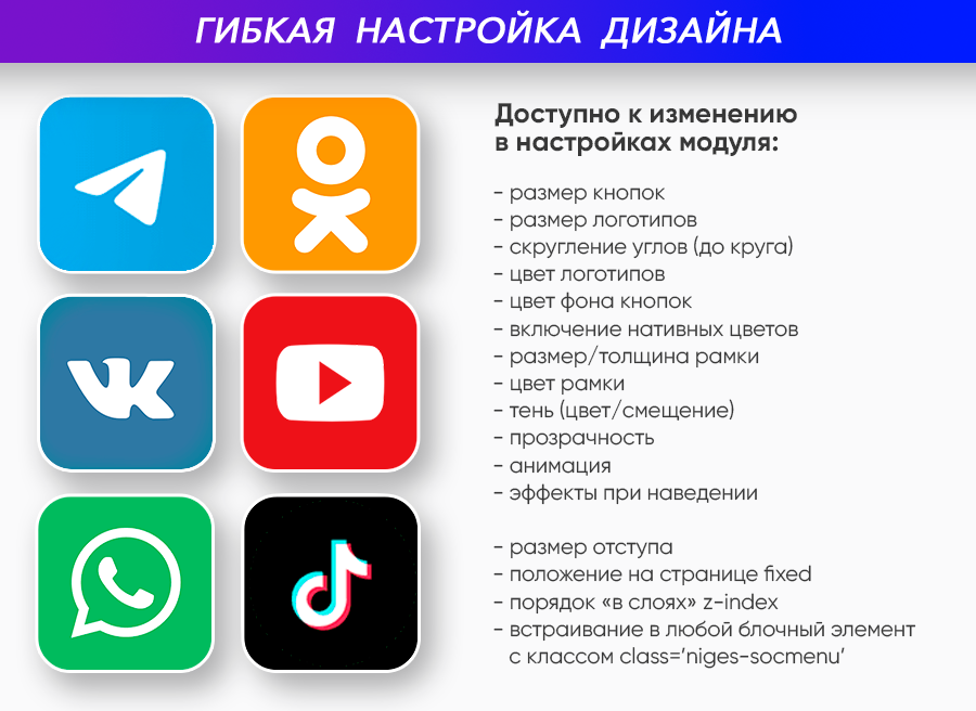 Кнопки на чаты и группы социальных сетей: ВКонтакте, Telegram, WhatsApp, Viber, Одноклассники... 