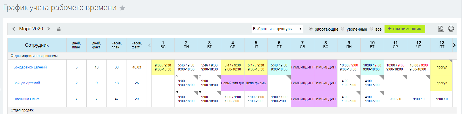 График учета рабочего времени PRO 